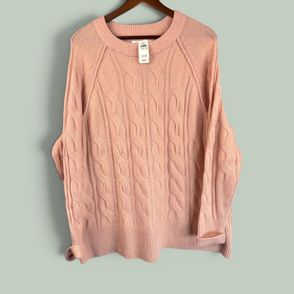 Sweater Aerie XS Peach Pink Cable Knit Oversized Soft Girl Cozy Chunky Cottage